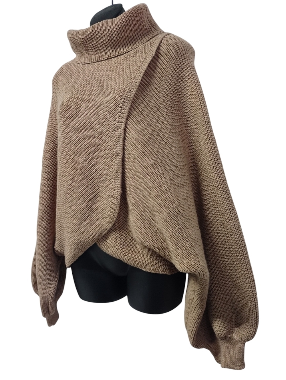 Cider Plus Size 4XL Solid High Neck Tulip Hem Knit Wrap Sweater Tan Camel NWOT - Picture 3 of 9